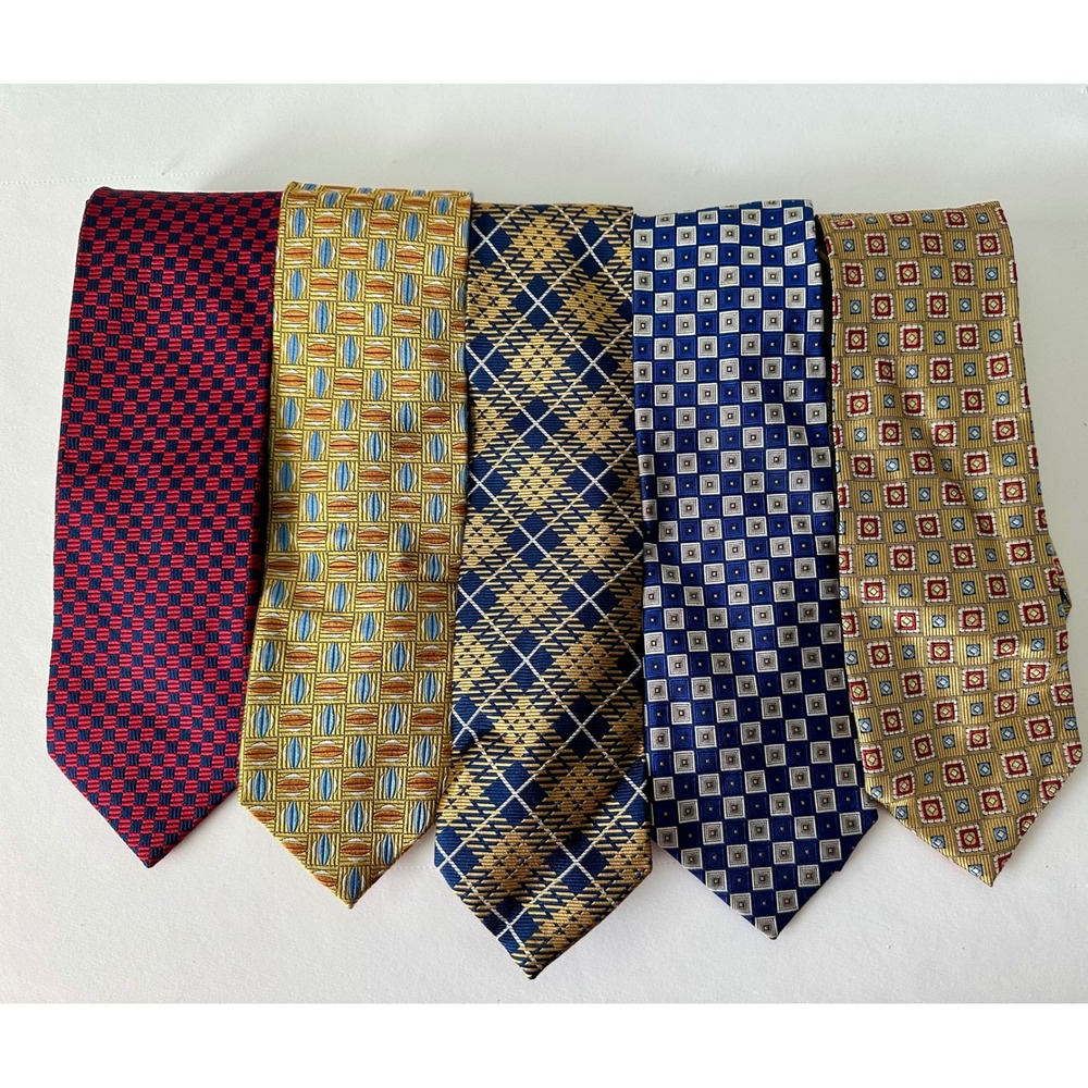 Jos A‎ Bank Silk Tie Bundle 5pc Signature Executive Collection Geometric Plaid